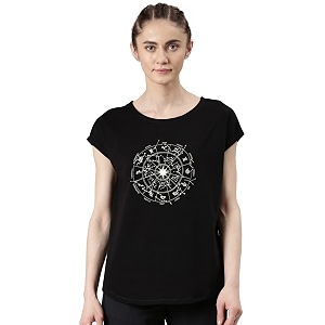 enamor e131 antimicrobial stretch cotton meditate tee for women with graphic print