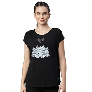 enamor athleisure relaxed fit short sleeve boat neck antimicrobial finish breathable stretch cotton activewear sports tshirt for women-e131