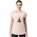Enamor Athleisure Relaxed Fit Short Sleeve Boat Neck Antimicrobial Finish Breathable Stretch Cotton Activewear Sports Tshirt for Women-E131 (E131_Rose Water/Hamsa Yogini Graphic_S)