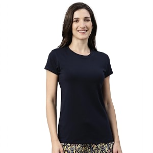 enamor short sleeve crew neck regular length basic crew t-shirt for women - slim fit soft and breathable stretch cotton - e047