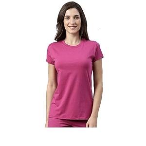 enamor short sleeve crew neck regular length basic crew t-shirt for women - slim fit soft and breathable stretch cotton - e047
