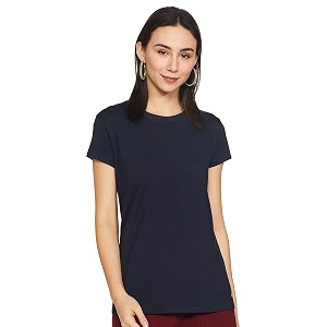 enamor short sleeve crew neck regular length basic crew t-shirt for women - slim fit soft and breathable stretch cotton - e047