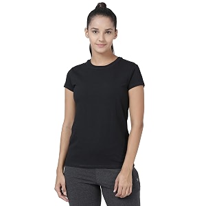 enamor short sleeve crew neck regular length basic crew t-shirt for women - slim fit soft and breathable stretch cotton - e047