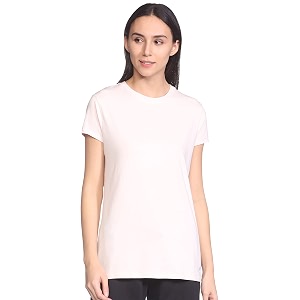 enamor short sleeve crew neck regular length basic crew t-shirt for women - slim fit soft and breathable stretch cotton - e047