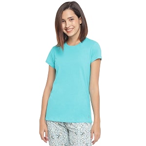 enamor short sleeve crew neck regular length basic crew t-shirt for women - slim fit soft and breathable stretch cotton - e047