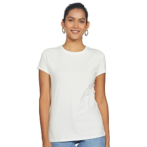 enamor short sleeve crew neck regular length basic crew t-shirt for women - slim fit soft and breathable stretch cotton - e047