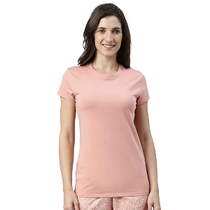 enamor short sleeve crew neck regular length basic crew t-shirt for women - slim fit soft and breathable stretch cotton - e047