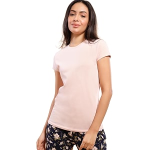 enamor short sleeve crew neck regular length basic crew t-shirt for women - slim fit soft and breathable stretch cotton - e047