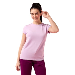 enamor short sleeve crew neck regular length basic crew t-shirt for women - slim fit soft and breathable stretch cotton - e047