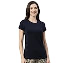Enamor Short Sleeve Crew Neck Regular Length Basic Crew T-Shirt for Women - Slim Fit, Soft and Breathable Stretch Cotton - E047
