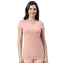 Enamor Short Sleeve Crew Neck Regular Length Basic Crew T-Shirt for Women - Slim Fit, Soft and Breathable Stretch Cotton - E047
