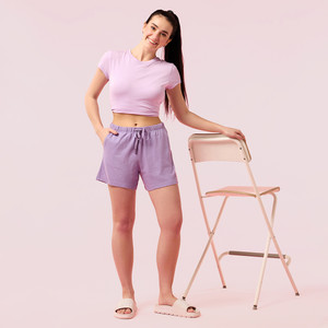 Enamor Solid Women Purple Regular Shorts