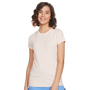 enamor short sleeve crew neck regular length basic crew t-shirt for women - slim fit soft and breathable stretch cotton - e047