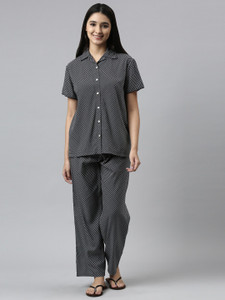 Enamor Women Printed Black Shirt Pyjama