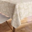 Encasa XO 4 to 6 Seater Dining Rectangular Shape Table Cloth 145X180 Cm(57X72 N)|Floral Beige Jacquard Style Print On Chambray Homespun Cotton for Family Gatherings,Parties|Washable
