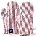 Encasa XO Oven Gloves, Quilted Cooking Mitts, Microwave Safe Ticking Red