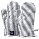 Encasa XO Oven Gloves, Quilted Cooking Mitts, Heat Resistant Blue