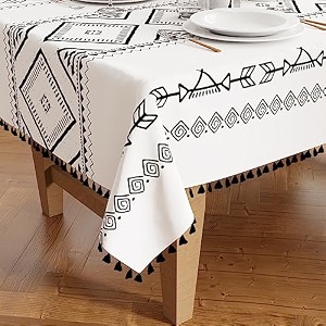 encasa xo dining table cover cloth  4 seater 140x140 cm silky polyester square table cloth  machine washable tablecover for indoor amp outdoor use - printed boho bright with tassels