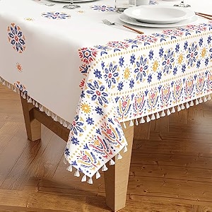 encasa xo table cloth 4 to 6 seater printed table cover with tassels