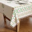 Encasa XO Table Cloth 4 Seater, Printed Table Cover with Tassels