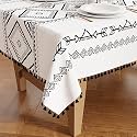 Encasa XO Dining Table Cover Cloth – 4 Seater, 140x140 cm Silky Polyester Square Table Cloth | Machine Washable Tablecover for Indoor & Outdoor Use - Printed Boho Bright with Tassels