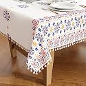 Encasa XO Table Cloth 4 to 6 Seater, Printed Table Cover with Tassels