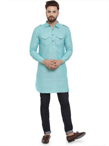 enchanted drapes men solid pathani kurta