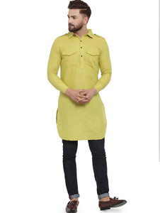 enchanted drapes men solid pathani kurta