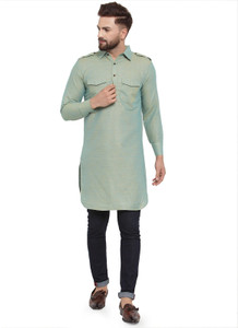 enchanted drapes men solid pathani kurta
