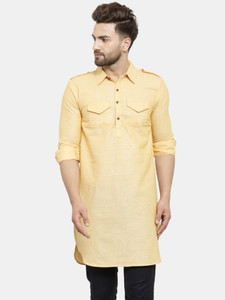 enchanted drapes men solid pathani kurta