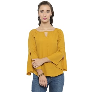 Enchanted Drapes Womens Mustard Yellow Crepe Top
