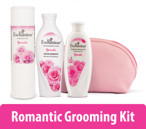enchanteur romantic body lotion shower gel  talcum powder for women with travel pack combo set set of 3