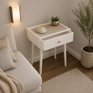 End Table with Storage Rack Wooden Nightstand