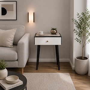 End Table with Storage Rack Wooden Nightstand