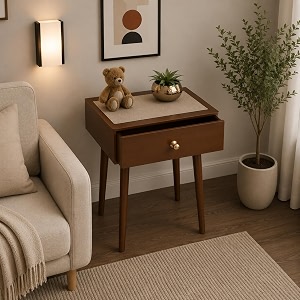 End Table with Storage Rack Wooden Nightstand