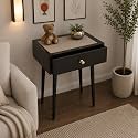 End Table with Storage Rack Wooden Nightstand