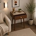 End Table with Storage Rack Wooden Nightstand