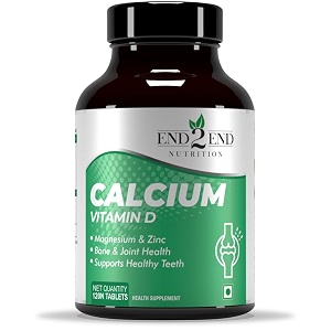 end2end nutrition calcium tablets for men and women with magnesium zinc vitamin d3 for complete bone health amp joint support-120 veg tablets