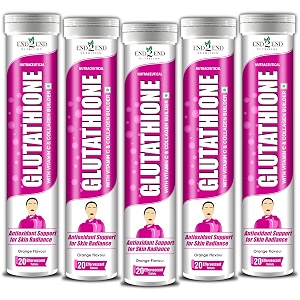end2end nutrition glutathione with vitamin c hyaluronic acid blueberry grape seed goji beej vitamin e selenium and biotin  collagen builder for for skin glow hydration amp radiance - pack of 5 100 tablets