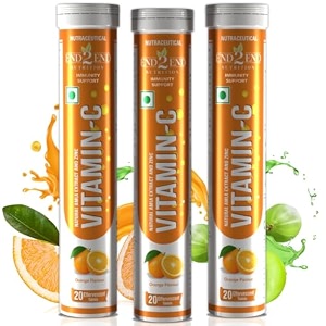 end2end nutrition natural vitamin c - amla extract  zinc for immunity  helps to boost collagen for healthy skin hair amp nails  orange flavour - pack of 3 60 effervescent tablets