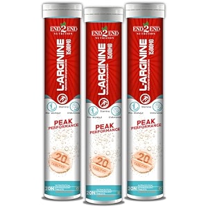 end2end nutrition peak performance l-arginine 1500mg with l-carnitine  boosts nitric oxide production for muscle pump and size gain  improved oxygen flow  strength stamina muscle gain - pack of 3 60 tablets