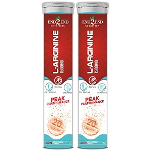 end2end nutrition peak performance l-arginine 1500mg with l-carnitine  boosts nitric oxide production for muscle pump and size gain  improved oxygen flow  strength stamina muscle gain - pack of 2 40 tablets