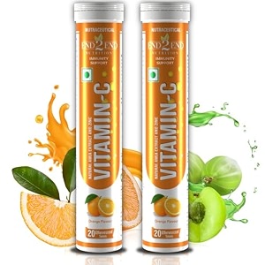 end2end nutrition natural amla extract vitamin c with zinc for immunity skin care antioxidants amp energy boost  orange flavour - pack of 2 40 effervescent tablets