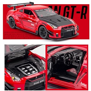 endevi124 scale exclusive alloy metal pull back die-cast car model with sound light mini auto toy for kids metal model toy car with sound and light 124 nisan gtr-multicolor