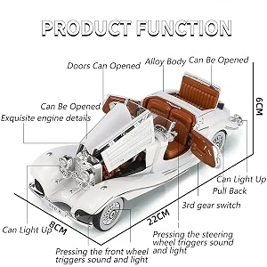 endevi124 scale exclusive alloy metal pull back die-cast car model with sound light mini auto toy for kids metal model toy car with sound and light 118-1936 merrc-bennz classic -white