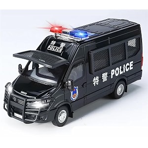 endevi124 scale exclusive alloy metal pull back die-cast car model with sound light mini auto toy for kids metal model toy car with sound and light 124 -scale police van-black