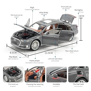 endevi124 scale exclusive alloy metal pull back die-cast car model with sound light mini auto toy for kids metal model toy car with sound and light 124 aodi a8-multicolor