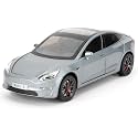 endevi1:24 Scale Exclusive Alloy Metal Pull Back Die-cast Car Model with Sound Light Mini Auto Toy for Kids Metal Model Toy Car with Sound and Light (1.24 -Tesla Model 3- Grey)