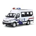 endevi1:24 Scale Exclusive Alloy Metal Pull Back Die-cast Car Model with Sound Light Mini Auto Toy for Kids Metal Model Toy Car with Sound and Light (1.24 -Scale Police Van-White)