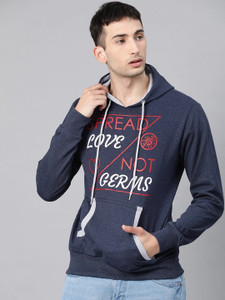 endgame printed hooded neck casual men blue sweater